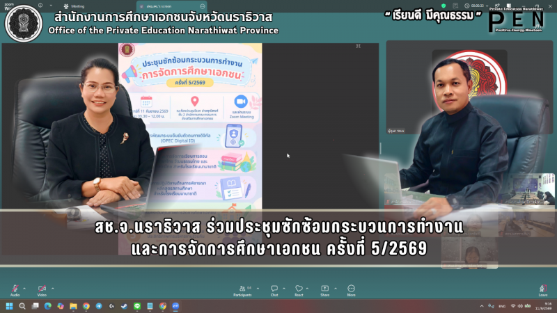สช.จ.นราธิวาส ร่วมประชุมซักซ้อมกระบวนการทำงาน และการจัดการศึกษาเอกชน ครั้งที่ 5/2569