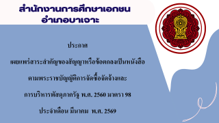 สรุปผลการดำเนินการจัดซื้อจัดจ้างในรอบเดือน มีนาคม 2569 สช.อ.บาเจาะ