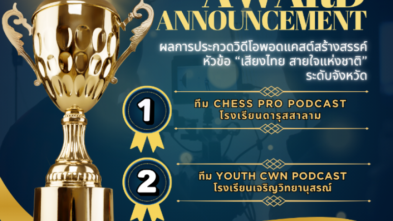 ประกาศ ผลการประกวดวิดีโอพอดแคสต์สร้างสรรค์ หัวข้อ “เสียงไทย สายใจแห่งชาติ” ระดับจังหวัดนราธิวาส